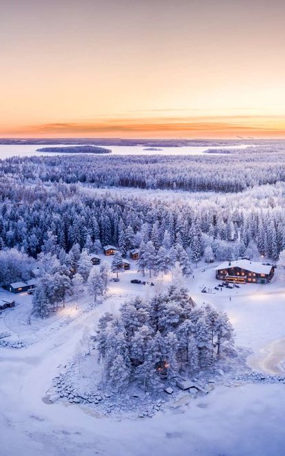 swedish lapland brandon lodge aerial view winter