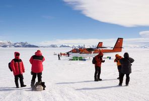 antarctica south pole twin otter and passengers ani