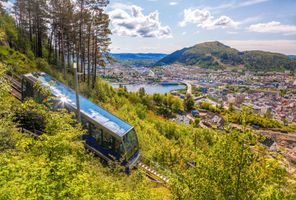 fjord norway view across bergen city with funicular astk