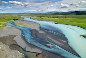 iceland aerial view of hvita river at borgarfjordur rth