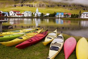 iceland east fjords seydisfjordur kayaks on shore rth