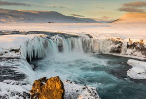 iceland north godafoss winter sunrise istk