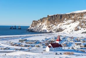 iceland vik town and church winter istk
