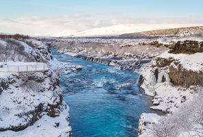 iceland west hraunfossar winter blue sky istk