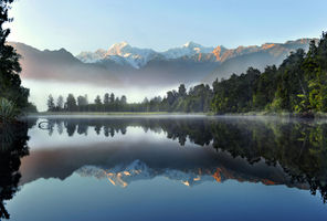 new zealand west coast lake matheson misty morning sstk