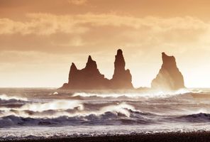 south iceland reynisdrangar sea stacks sunset