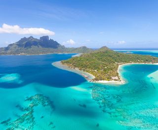 bora bora aerial view of lagoon istk