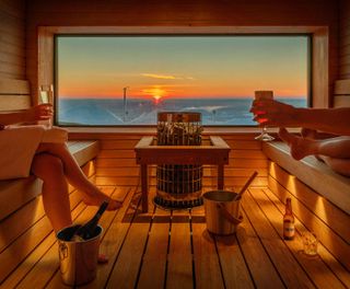 finnish lapland star arctic hotel view sauna sunset