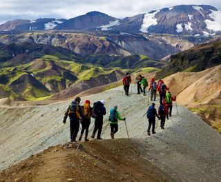 iceland highlands landmannalaugar hikers adstk