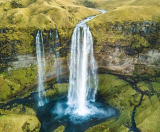 iceland seljalandsfoss drone view istk