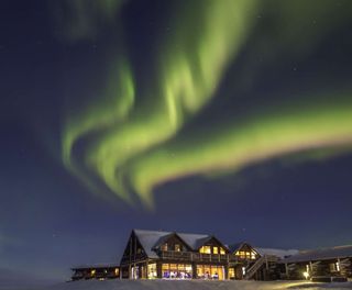 northern lights over hotel ranga in south west iceland