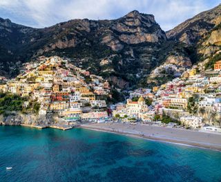 italy looking toward positano village amalfi coast istk