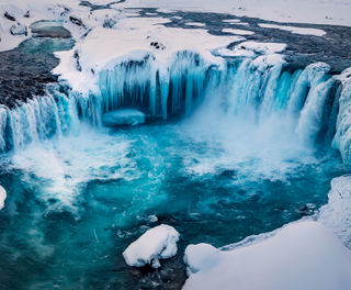 north iceland aerial view of godafoss winter rth