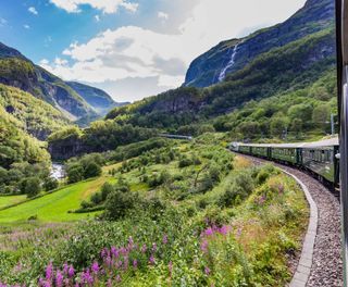 norway view over valley from flamsbana train istk