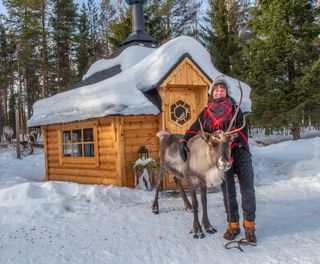 swedish lapland sami herder with reindeer gar