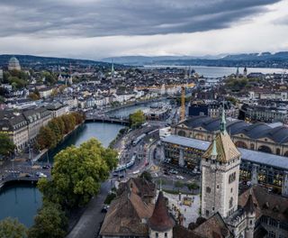 switzerland aerial view over limnat river zurich istk