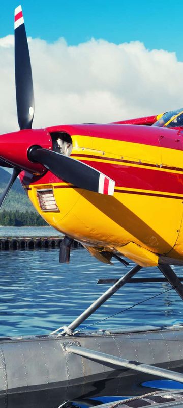 alaska floatplanes at jetty istk