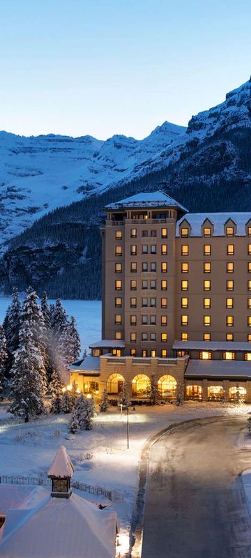 alberta fairmont chateau lake louise winter evening