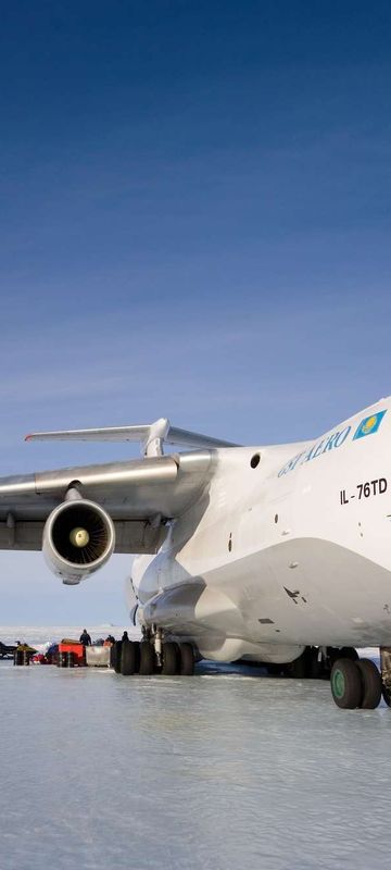 antarctica union glacier ilyushin jet aircraft on blue ice runway ani