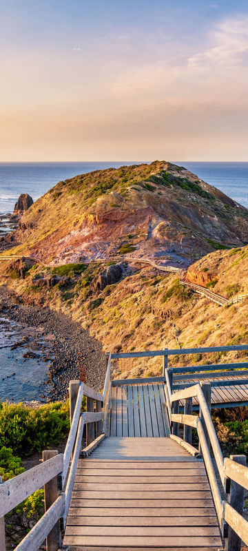 australia boardwalk to pulpit rock sea stack mornington peninsula istk