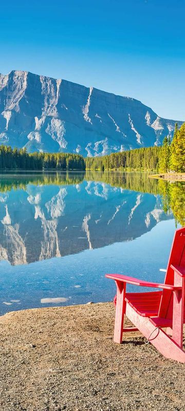 canada adirondak chairs overlooking mt rundle banff national park istk