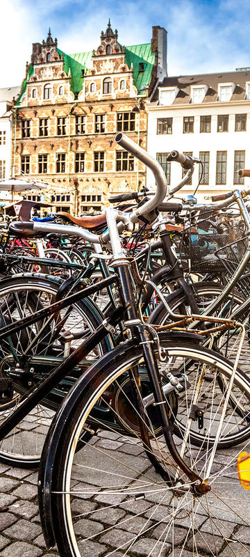 denmark bicycles in town square copenhagen istk