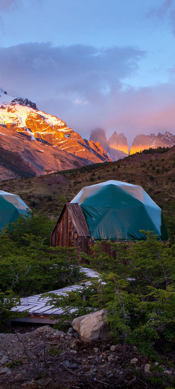 eco camp patagonia standard domes sunrise