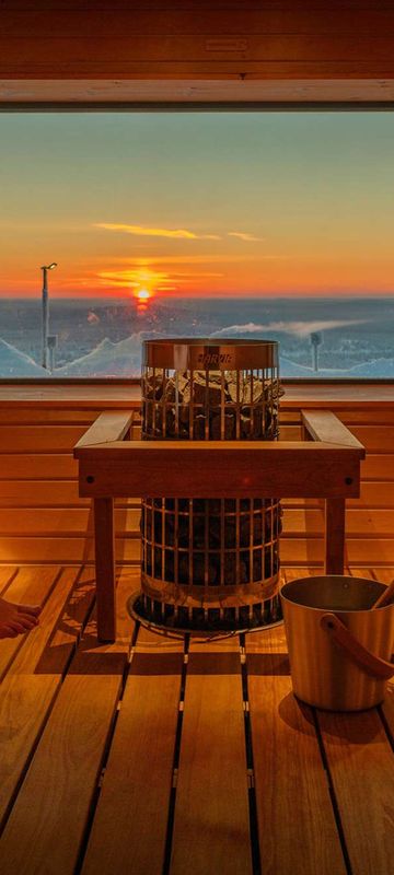 finnish lapland star arctic hotel view sauna sunset