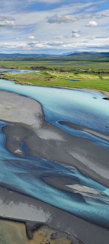 iceland aerial view of hvita river at borgarfjordur rth