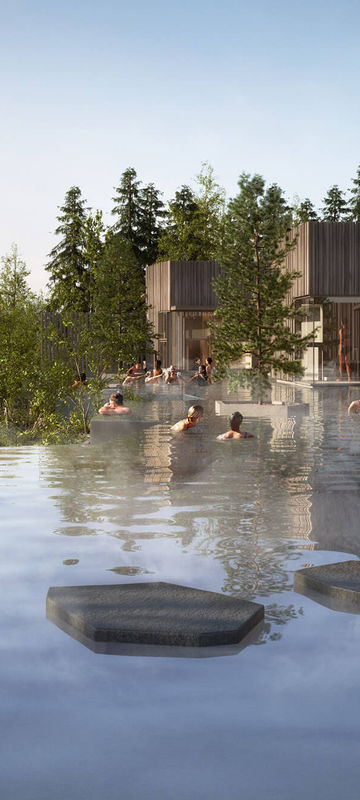 north iceland forest lagoon bathing render