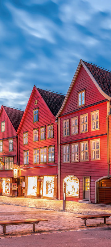 norway bergen bryggen evening side view istk