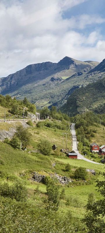 norway flamsbana train passing flam village istk