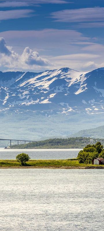 norway gisund bridge against mountain backdrop senja astk