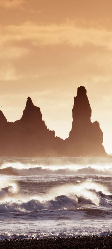 south iceland reynisdrangar sea stacks sunset