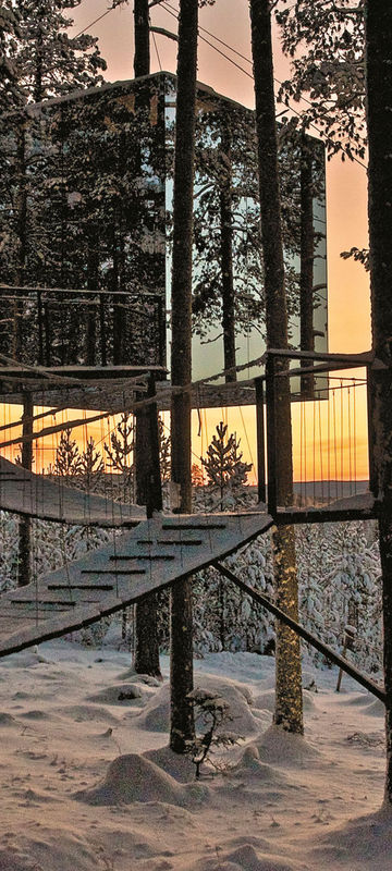 sweden lapland sunset cube treehotel