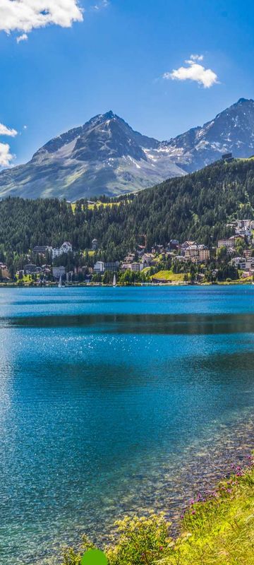 switzerland walking along lake moritz near st moritz astk