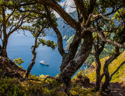 french polynesia marquesas ship in bay aranc
