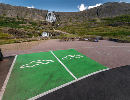 iceland west fjords electric car charging at dynjandi rth