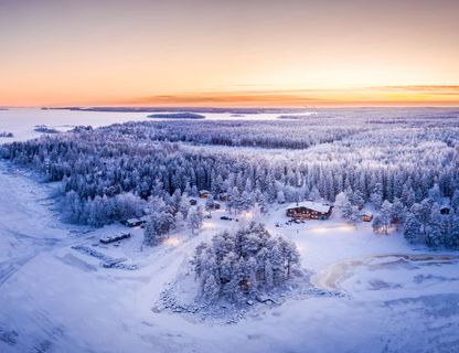 swedish lapland brandon lodge aerial view winter