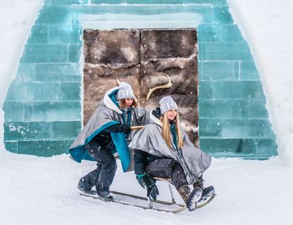 swedish lapland kicksled fun icehotel entrance ak