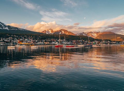 argentina ushuaia harbour sunset istk