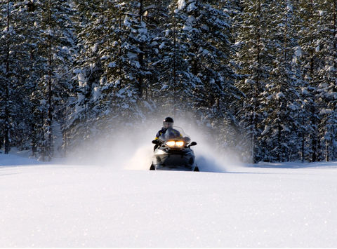 finnish lapland iso syote snowmobile with trees