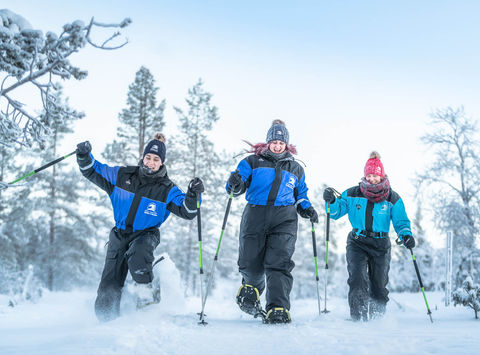 finnish lapland snowshoeing fun inari