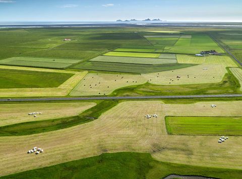 iceland aerial view of road1 through farmland south coast rth