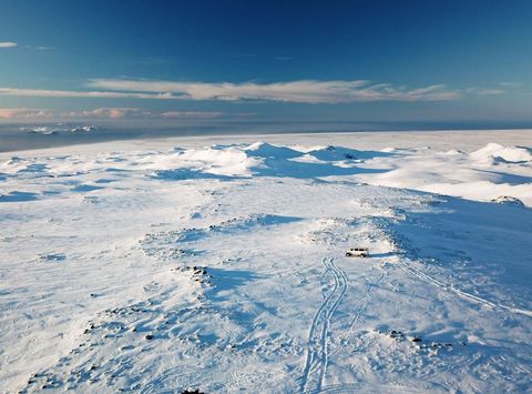 iceland aerial view over eyjafjallajokull with superjeep sca