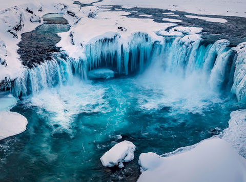 iceland north east godafoss winter aerial rth