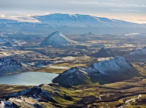 icelandic highlands aerial view across volcanic landscape rth