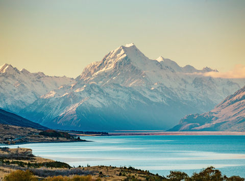 new zealand view of mt cook over lake pukaki astk