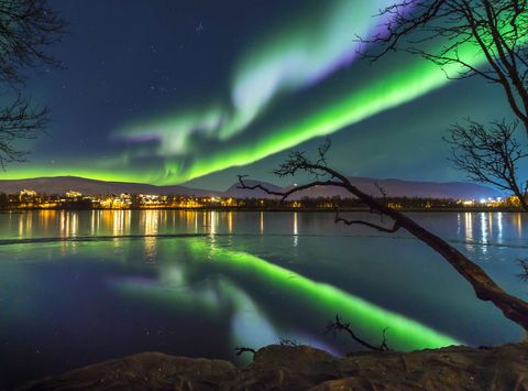 northern norway aurora over lake prestvannet tromso istk