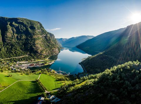 norway flam village alongside aurlandsfjord istk